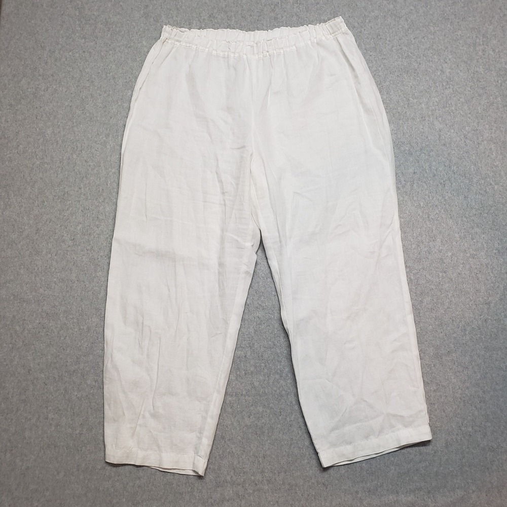 Eileen Fisher Organic‎ Cotton Pant Women's Large White Chino Stretch Relax